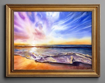 Coastal Sunrise - matte paper fine art print, Giclee seascape from handmade watercolor painting