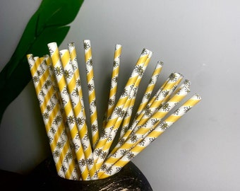 Bee Paper straw FREE DELIVERY, Bee Straw, Party straw, Cocktail straw, Party decoration Fully recyclable & 100% biodegradable (8" / 20cm)