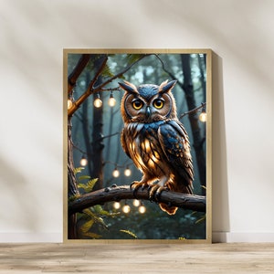 Owl Bedside Night Lamp, Animal Nature Decorations Wall Art Framed, Owl Night Light, Bedside Table Lamp, Decorations for Home, Unique Gifts