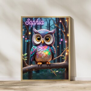 Colorful Cute Owl Bedside Night Lamp Personalized, Colorful Animal Art Night Light, Nursery Name Sign Night Light, Childs Room Decor Lamp