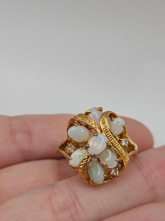 Gorgeous Vintage Genuine Opal Cluster Leaf Gold T… - image 2