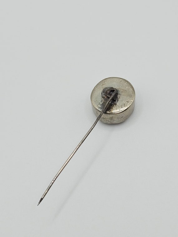 Vtg Antique Agate Stick Pin Silver Tone Round - image 3