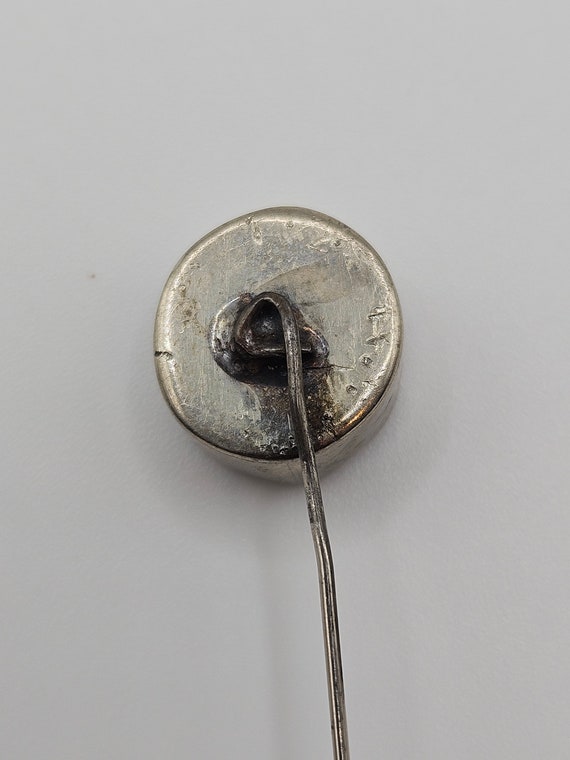 Vtg Antique Agate Stick Pin Silver Tone Round - image 4