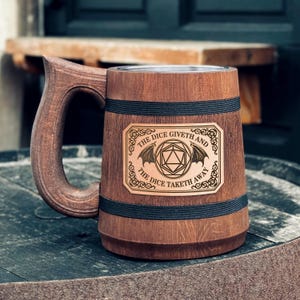 Dungeons and Dragons gift Dnd handmade mug Beer stein with engraved leather plate