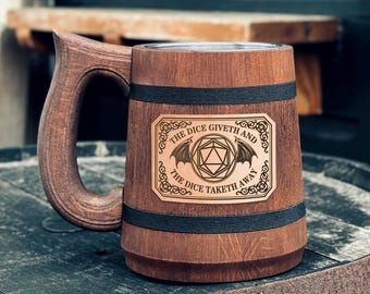 Dungeons and Dragons gift Dnd handmade mug Beer stein with engraved leather plate