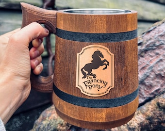Prancing pony mug Wood engraved tankard Birthday gift
