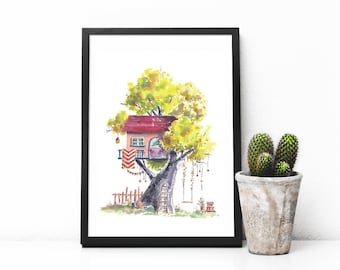 Treehouse Series 27 Watercolor Art Print - Digital Download