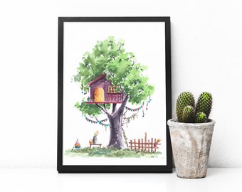 Treehouse Series 26 Watercolor Art Print - Digital Download