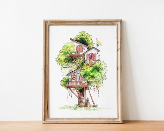 White Treehouse Series Neighborhood Art Print - Digital Download