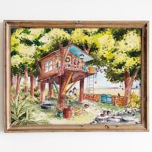 Watercolor Art Print Treehouse Series Forest 2 - Digital Download