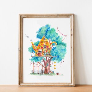 Watercolor Art Print Rosy Floral Teapot Cafe Treehouse - Digital Download