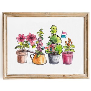 Watercolor Art Print Potted Miniature Treehouse - Digital Download