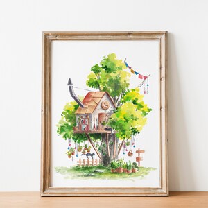 Watercolor Art Print Treehouse Series Herb Garden - Digital Download
