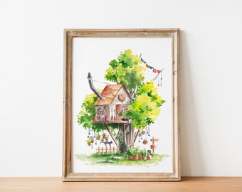 Watercolor Art Print Treehouse Series Herb Garden - Digital Download