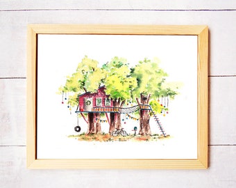 Treehouse Series 22 Watercolor Art Print - Digital Download