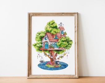 Watercolor Art Print Treehouse Series Constellation - Digital Download