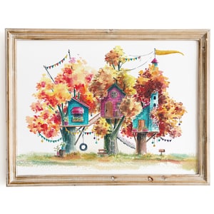 Treehouse Series Neighborhood 3 Watercolor Art Print - Digital Download