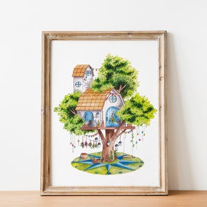 Watercolor Art Print Treehouse Series Compass Rose - Digital Download