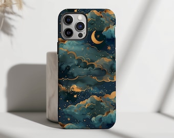 Moon and Stars, Celestial Phone Case For iPhone 16 15 14 13 Pro Max 12 Mini 11 XR 7 8 SE 2022 Galaxy S24