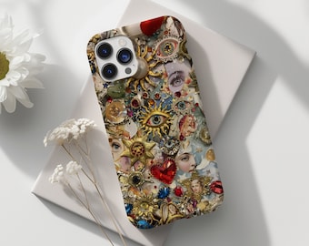 Vintage Charms and Trinkets Mosaic Phone Case For iPhone 16, iPhone 15, iPhone 14, iPhone 13, iPhone 12, iPhone 11, SE Cute Phone Case