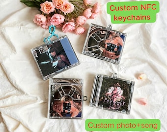 Personalized NFC keychain with fully custom photos+song, Custom Mini Album Cover CD with NFC function keyring Pendant, Song Plaque Keychains