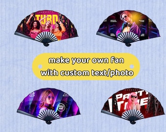 Custom Foldable paper fan with personalized photo/text, Custom Large Rave Festival Event Fan, Bamboo Hand Fan for Concert, Wedding Favor Fan