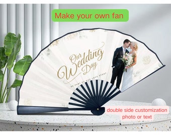 Custom Wedding Fans, fully custom photo or text, Make Your Own wedding party paper Fan, personalized Rave Party Festival Event Foldable Fan