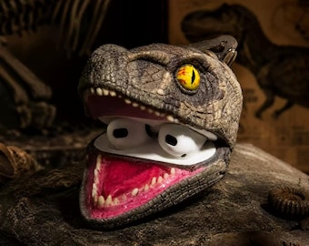 Funda creativa para AirPods 3/4 con diseño de calavera de dinosaurio raptor jurásico, funda para AirPods Pro con diseño de dinosaurio velociraptor, protector de auriculares adorable, regalo musical divertido