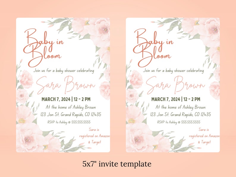 Baby Shower Invite | Editable Canva Template | 5x7" | Baby in Bloom - Etsy