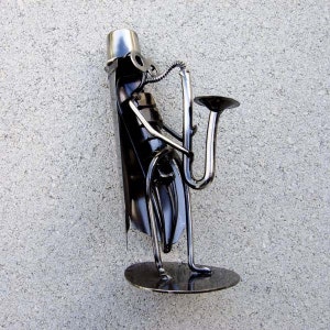 SALE Mr. Hopper the Sax Player Metal Sculpture Stationary