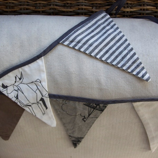 SALE Earthy Palette Bunting in Brown, Grey and Cream printed cotton