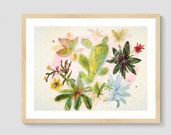 A gaggle of succulents framed art print