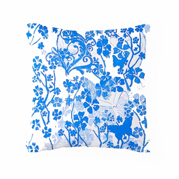 Blue butterflies throw pillow floral throw cushion home decor pattern  homewares  16x16" 41x41cm