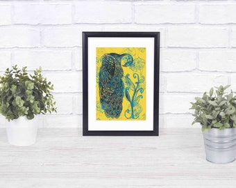 Blue & Yellow Peacock framed print