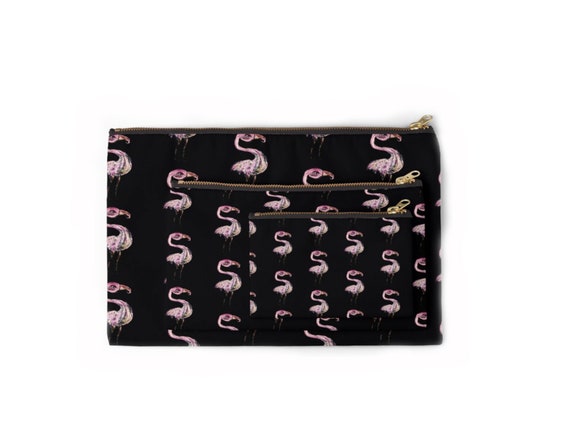 Pink bird fabric pouch