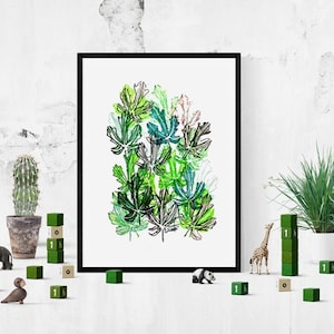 Green leaf framed art print