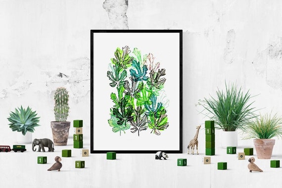 Green leaf framed art print