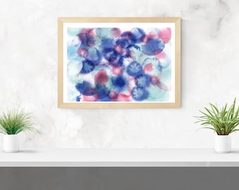 blue and pink ink spots abstract framed art print