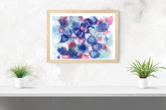 blue and pink ink spots abstract framed art print