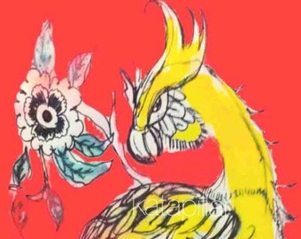 Yellow bird and flowers unframed print