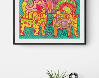 Elephants framed art print