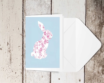 Pink and blue bunny blank greeting card