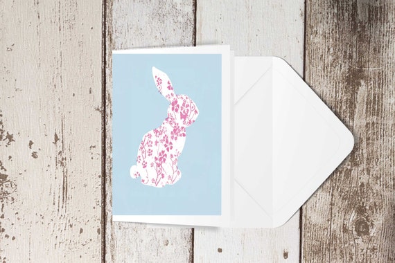 Pink and blue bunny blank greeting card