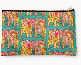 Elephants fabric pouch 24 x 15 cm