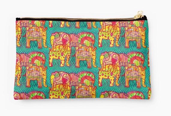 Elephants fabric pouch 24 x 15 cm