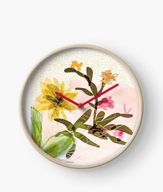 Floral succulent bamboo clock