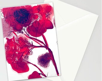 Red Geraniums  blank greeting card