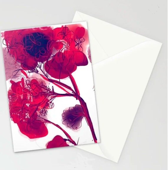 Red Geraniums  blank greeting card