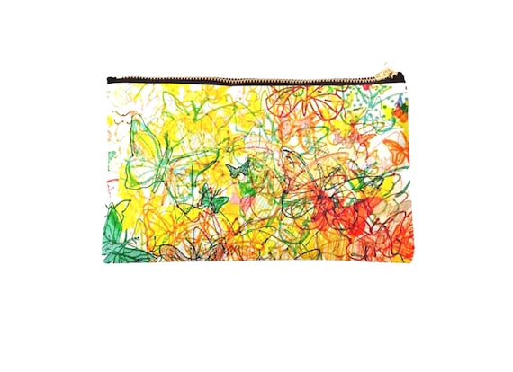 Colourful butterflies fabric pouch 24 x 15 cm