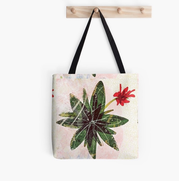 Red flower succulent Tote bag